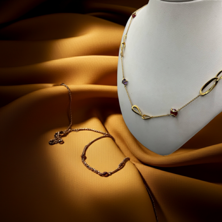 Girocollo in Oro 750 (18 kt) con Pietre Naturali Viola e Rossa